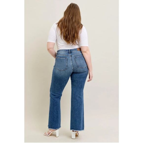 Judy Blue Flare Jeans Raw Hem Mid Rise Medium Wash Size 14W - Picture 2 of 6